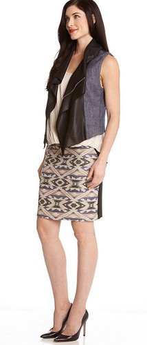 Chaleco Karen Kane 2L73519 Azul Denim/Negro Imitación Cuero Moto Cortina Frontal - $168 - Imagen 4 de 5