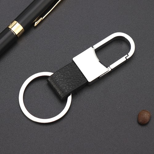 Black Creative Metal Leather Key Chain Ring Car Keyring Keychain Men Gift US - Picture 5 of 7