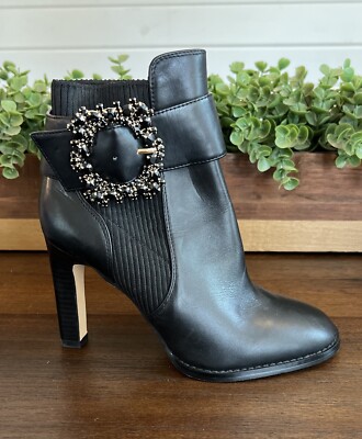 KARL LAGERFELD Paris Ankle Boots ''Vania'' Black Gemstone Buckles Size 8 New