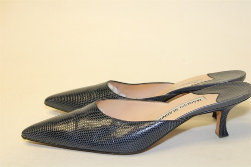 Manolo Blahnik Womens 6.5 36.5 Pointed Toe Kitten Mules Italy Made NO HEEL CAPS - Picture 11 of 24
