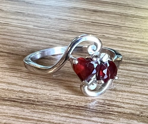 Anillo de piedras preciosas corazones granate facetados doble plata esterlina vintage 10,5 amor - Imagen 4 de 8