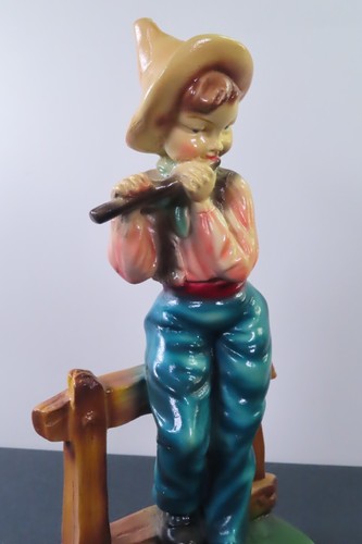Vintage Ceramic Chalkware 10" Boy Playing a Flute Hand Painted Glazed Figurine - Picture 17 of 22