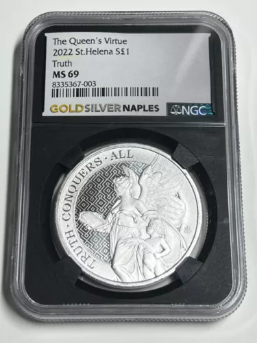 2022 St Helena 1oz Silver Truth The Queens Virtue NGC MS69 - Beautiful Coin!!