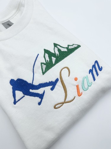 Youth Ski Mountain Name Birthday Custom Embroidery Long Sleeve Shirt - Picture 5 of 7