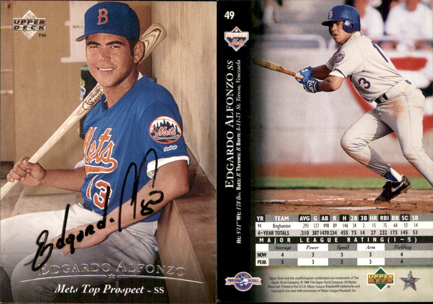 Edgardo Alfonzo Signed 1995 Upper Deck Minors #49 Card Binghamton Mets Auto AU