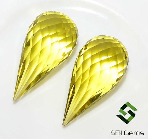36.24 Cts Natural Lemon Quartz Faceted Drops Pair 24x12 mm Loose Gemstones - Picture 5 of 6
