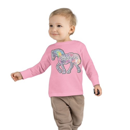 Horse Toddler Long Sleeve Shirt Giddy Up Girls Boys Animal Riding Mustang Tee - Picture 24 of 29