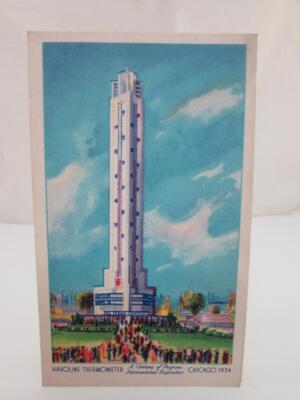VINTAGE POSTCARD HAVOLINE THERMOMETER WORLD'S TALLEST CHICAGO 1934 MOTOR OIL