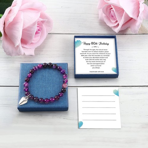 80th Birthday Gifts for Women, Amethyst Beads Birthday Bracelet for Woman Tru... - Picture 6 of 6