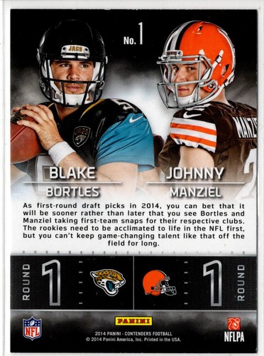 2014 Panini Contenders Football Blake Bortels / Johnny Manziel No. 1 - Bild 2 von 2