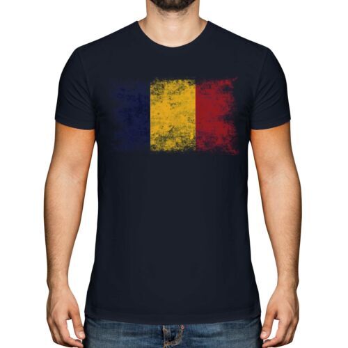 Chad Bandiera Effetto Consumato T-Shirt Top T ? D Ciad Tchad Maglia Calcio - Foto 1 di 21