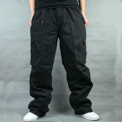 Men Casual Solid Loose Mid Waist Long Pants Pocket Drawstring Baggy Trousers - Picture 6 of 18