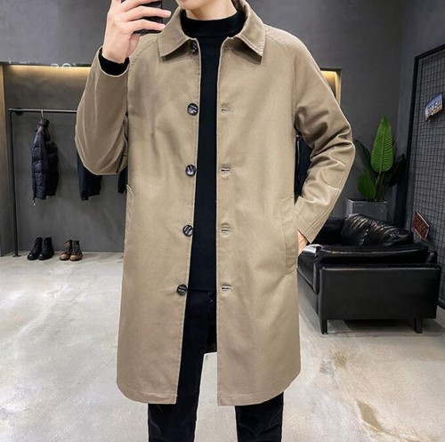 Nouveau trench-coat homme printemps/automne veste boutonnée long manteau à revers décontracté mode - Photo 1 sur 15