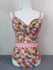 Draper James Lands' End womens 8 pink orange print sweetheart one piece swimsuit