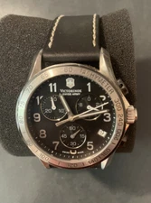 Victorinox Fieldforce 42mm Stainless Steel Case with Black Leather Band Men's...