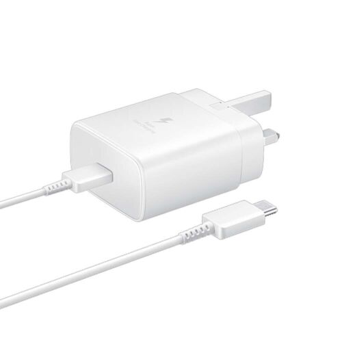 Cargador Original Samsung 45W Súper Rápido Reino Unido Enchufe de Red Cable USB C en Blanco - Imagen 24 de 36