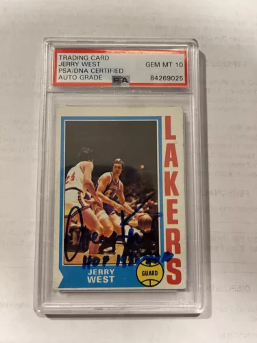 Jerry West Signed 1974 Topps #176 Card Lakers HOF 1980 Insc PSA/DNA Auto Gem 10