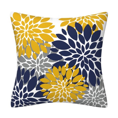 Navy Blue Yellow Grey Throw Pillow Covers 18X18 Set of 2, 18x18 Inch - Picture 5 of 5