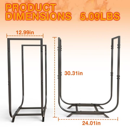 41Gal Firewood Rack Holder with 6 Hooks, Sturdy In/Outdoor Log Storage Organizer - Picture 4 of 12