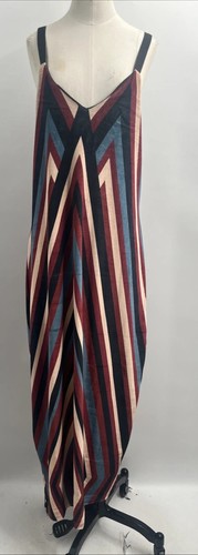 Mima Rosso Womens Sleeveless Multicolor Velour Striped Pinafore Dress Size M - Picture 1 of 20