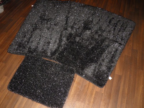 ROMANY GYPSY WAVABLES SCINTILLANTE SET DI 4 PEZZI TAPPETINI/TAPPETO NERO/ARGENTO ANTISCIVOLO NUOVO - Foto 10 di 12