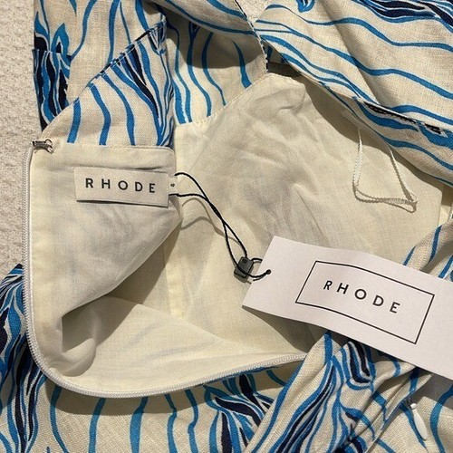 NWT $375 RHODE TALI LINEN HALTER DRESS IN A RARE MACADAMIA NICOBAR TULIP PRINT 4 - Picture 6 of 7