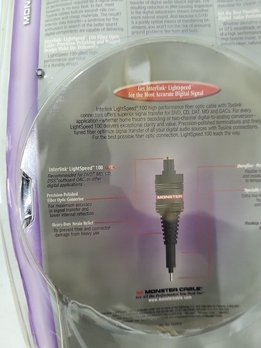 Monster Cable Interlink LightSpeed 100 Digital Fiber Optic Audio - Picture 7 of 8
