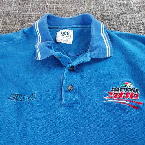 Vintage Lee Sport Mens Blue Nascar Daytona 500 Polo Size Large Casual - Picture 4 of 8
