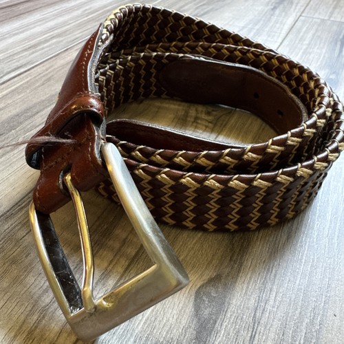 TORINO Men’s 38 BROWN TAN BRAIDED WEAVE LEATHER BELT MENS 0773