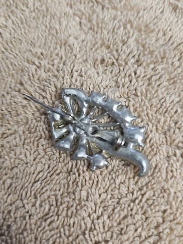 Vintage Klarglas Brosche Anstecknadel Strass silberfarben Blattform 40er-50er Jahre unbeschriftet - Bild 5 von 7