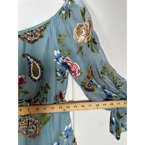 ALICE + OLIVIA Waylon Ruffle Mini Dress in Icy Aqua - Paisley Floral Size 6 - Picture 8 of 15