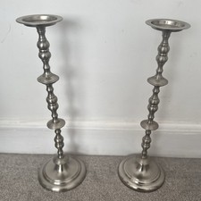 Pair Of Tall Vintage Candle Holder Silver Look  Metal Pewter Effect 20” Retro