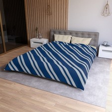 Navy Diagonal Stripes Duvet Cover  Blue White Stripe Bedding