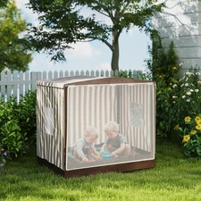 Qaba Kids Wooden Sandbox with Canopy Fully Covered, 56" x 40" x 52", Brown