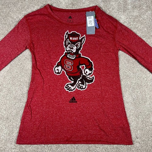 Adidas Damen klein rot NC State Wolfpack Langarm NCAA College T-Shirt neu mit Etikett