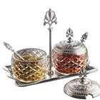 2-Piece Spice Holder Set with Zamac Lids, Glass Jars, and Metal Tray Stand - ...
