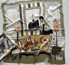 100% Mulberry Silk Square Wrap dancing girl Print Scarf Neckerchief Women 35'' 