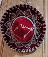 Sombrero Estrella Burgundy Velvet Silver Festival Kustom Car Mexican Rockabilly