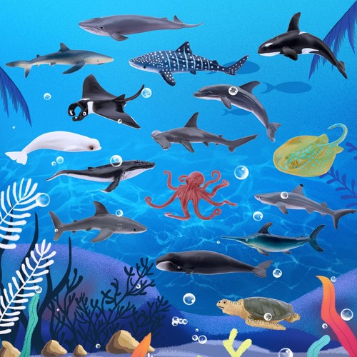TOYMANY 24pcs Mini Ocean Animal Figurines: Realistic Cake Toppers with Sharks... - Picture 9 of 9