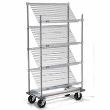 Nexel Chrome Slant Wire Shelving Truck 4 Shelves With Dolly Base 36"W x 18"D x