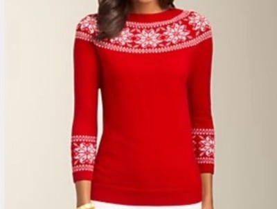 Talbots Womens NWT Sweater Size 1X Petite Red Snowflakes LambsWool Blend Nordic