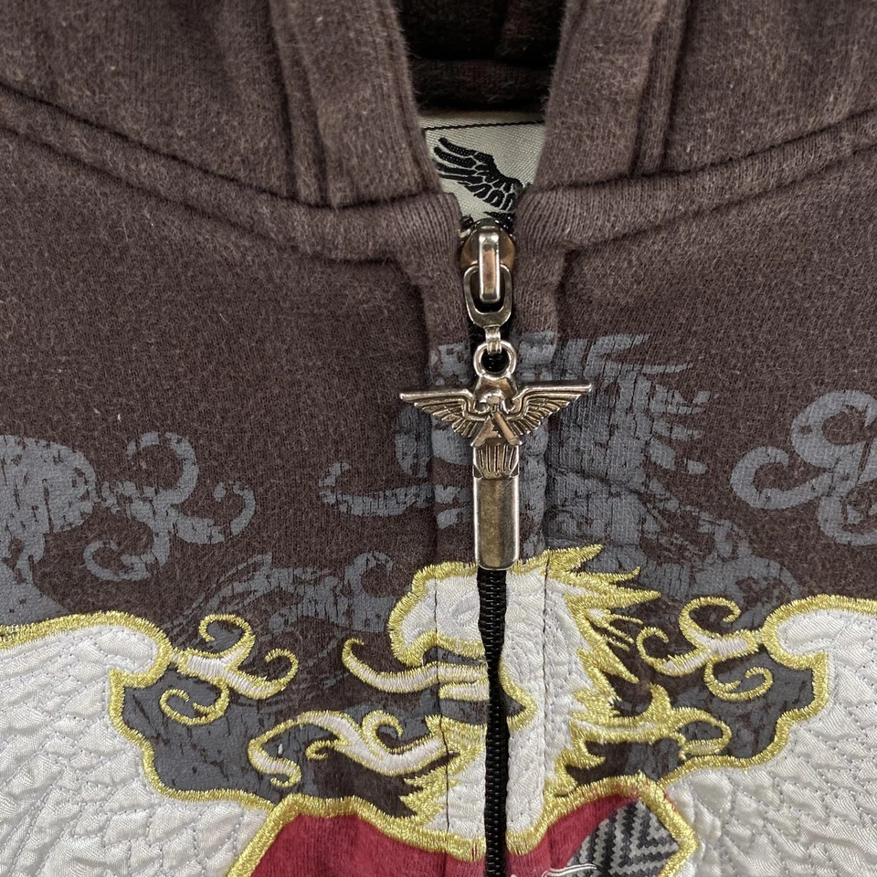 DE COLECCIÓN Avirex Sudadera con Capucha Niños Jóvenes Grande 16-18 Marrón Cremallera Completa Cresta Y2K Street 00s Foto 3 de 4