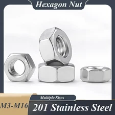 M3-M16 Hexagon Full Nuts 201 Stainless Steel Coarse-Threaded For Bolt & Screw