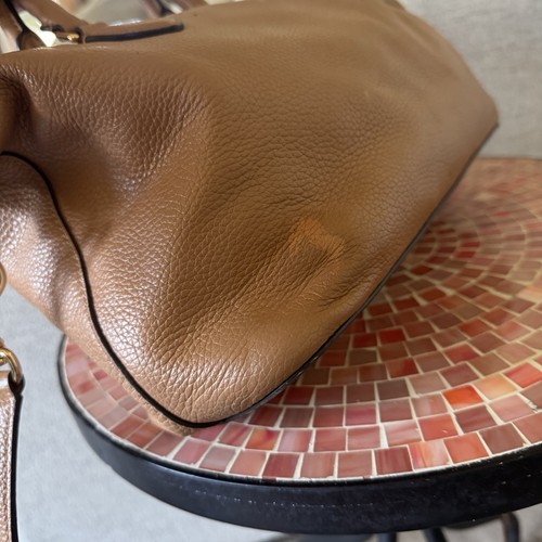 Used Tory Burch Carter Cardamom Tan Pebbled Leather Small Satchel/Crossbody Bag - Foto 8 di 17