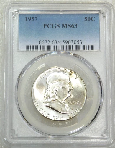 1957 P Franklin Half Dollar PCGS MS63 95% FBL Frosty Luster New Holder #S287B