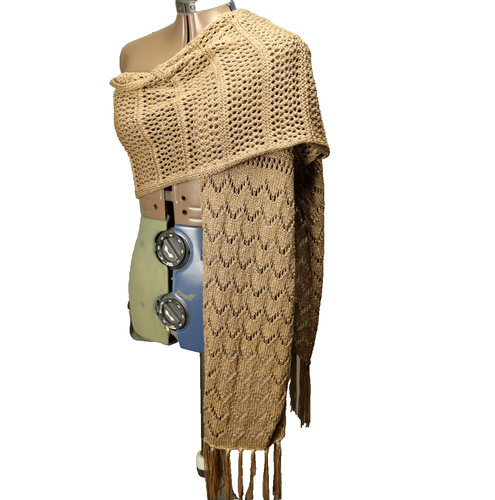 Lucky Brand Fringed Knit Rectangle Scarf LONG Light Brown 98x11.5 - Picture 1 of 13