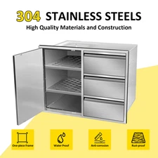 Outdoor Kitchen Drawer Combo Cabinet Steel Built-in Triple Drawers&Door Storage