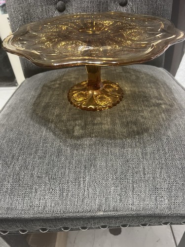 VTG Imperial Glass Compote Marigold Hobstar & Arches Pedestal Cake Stand Amber - Picture 2 of 12