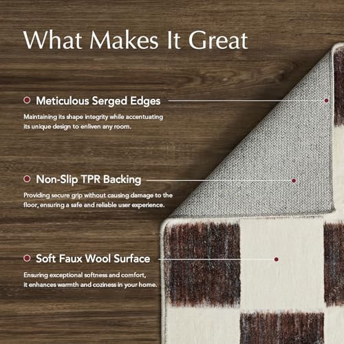 Checkered Plaid Area Rug 5x7, Soft Fuzzy Faux Wool Rugs Washable Anti Slip - Picture 4 of 8