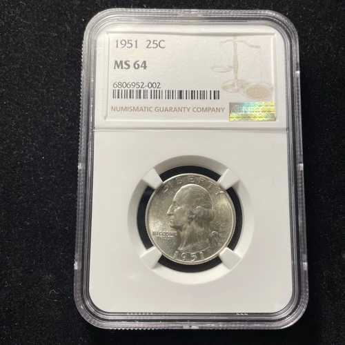  1951-D S25C WASHINGTON QUARTER CHOICE BU NGC MS 64 BLAST WHITE  HIGH GRADES